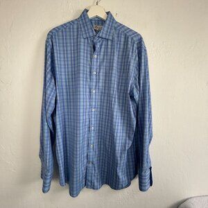Peter Millar Summer Comfort Mens Blue Plaid Long Sleeve Button Up Shirt Medium